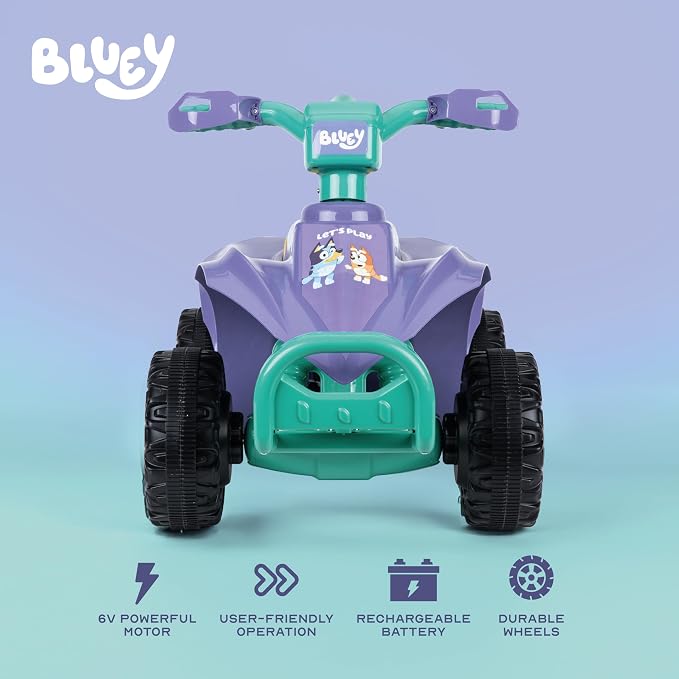 Bluey - 6V ATV Ride On Toy for Kids, LED Headlights, Battery Powered