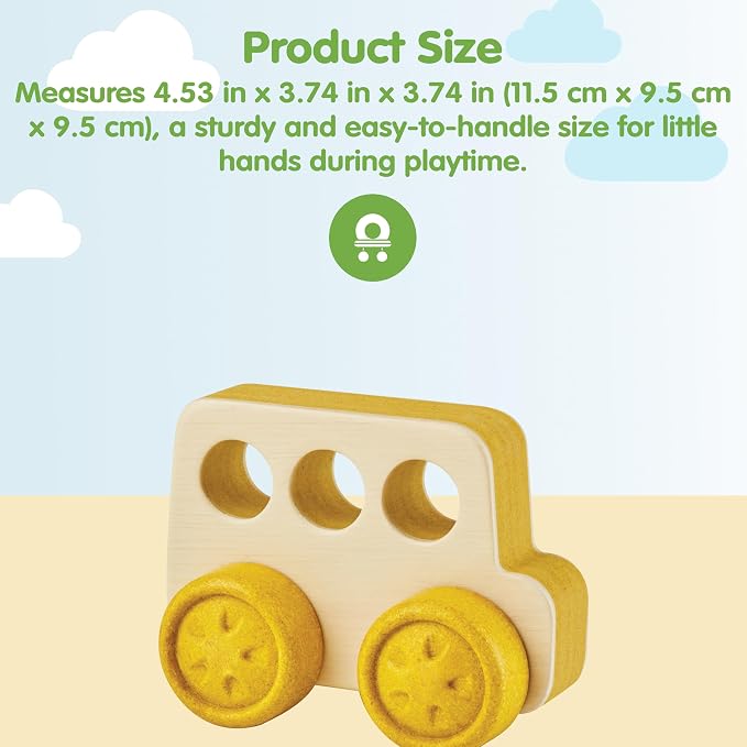 PlanToys® Wooden Timber Trail Bus | Montessori Push and Roll Toy for Fine Motor Skills, Coordination and Cause and Effect Learning | Eco Friendly Toy Vehicle for Imaginative and Active Play