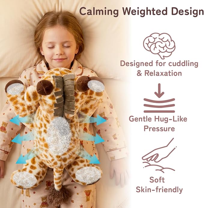 Niuniu Daddy Weighted Stuffed Animal for Kids & Adults, Large Plush Toy with Soft Fur, Weighted Plushies Pillow for Sensory Calm, Huggable Gift for Everyday Comfort, Giraffe, 20 inch, 3.3 lbs