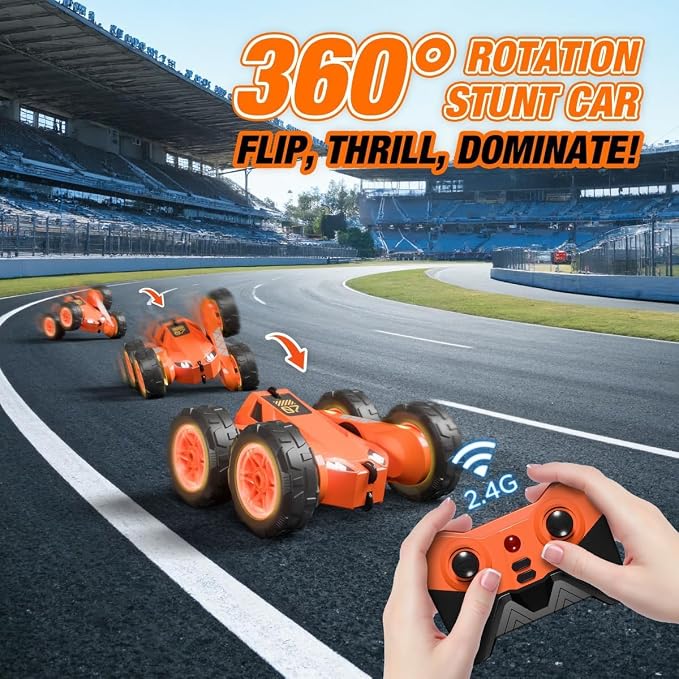 Remote Control Car, Rechargeable RC Cars & Remote 360° Flips Rotating 2.4Ghz 4WD All Terrain Stunt Race Car Toy Christmas Birthday Gift for Kids Boys 3-12