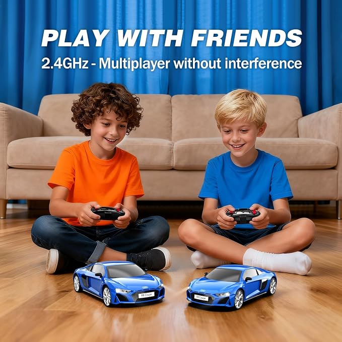 AEROQUEST Audi Remote Control Car,Officially Licensed Audi R8 Coupe,1:24 Scale Toy Car for Kids,Electric Sport Racing Hobby RC Cars,Birthday Gift for Boys and Girls（Blue）