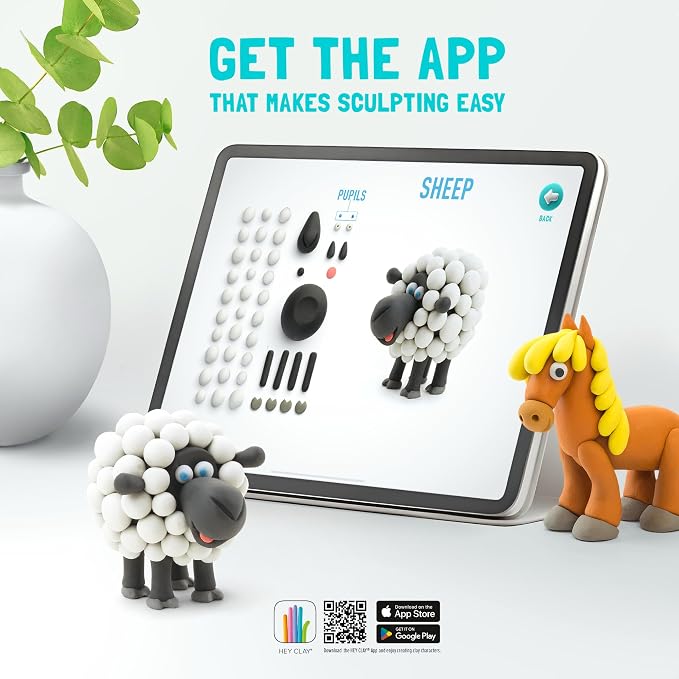 Hey Clay Animals - Claymate Doggie - Colorful Modeling Air Dry Clay for Kids - Air Dry Clay Kit 3 Cans with Fun Interactive App