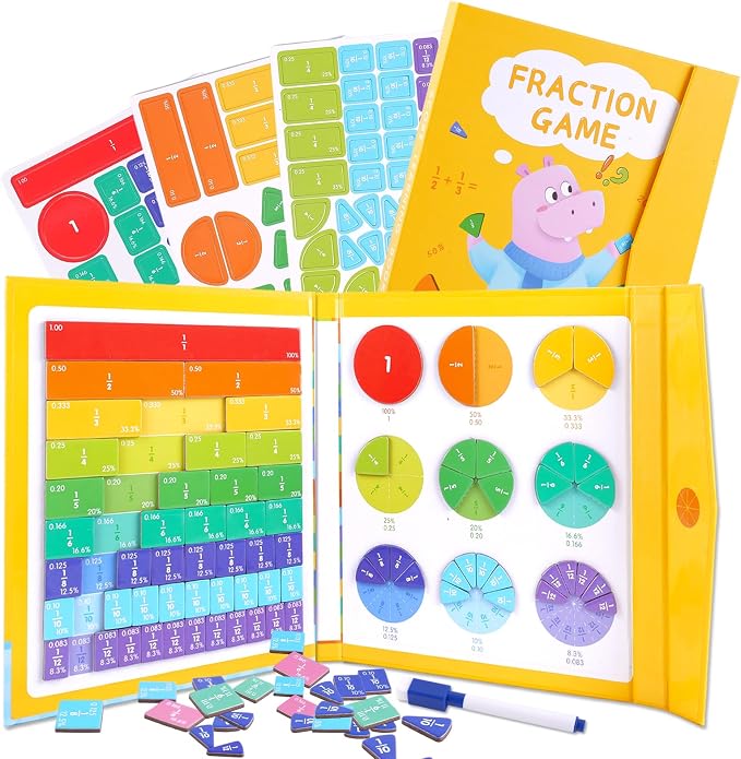 Magnetic Fraction Educational Puzzle, Magnetic Fraction Demonstration Book, Fraction Tiles & Circles, Montessori Math Manipulatives for Elementary School, Fraction Learning Toys for Kids
