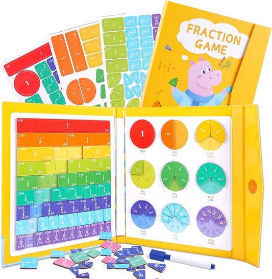 Magnetic Fraction Educational Puzzle, Magnetic Fraction Demonstration Book, Fraction Tiles & Circles, Montessori Math Manipulatives for Elementary School, Fraction Learning Toys for Kids
