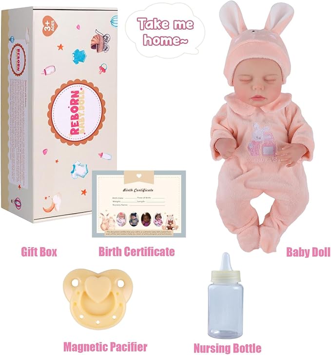 BABESIDE 12 Inch Lifelike Reborn Baby Dolls Vinyl Full Body, Soft Realistic Baby Doll Sweet Sleeping Preemie Real Life Baby Dolls Easy to Hold with Accessories Gift Set for Kids Age 3+