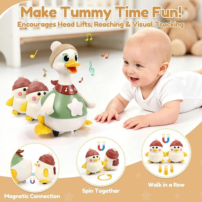 Baby Toys 6-12 Months: Musical Tummy Time Duck Toy for Infant Babies 6 7 8 9 10 12 18 Month Old Interactive Newborn Baby Crawling Toys for Christmas Gift Stocking Stuffers for Boy Girl 1 Year Old