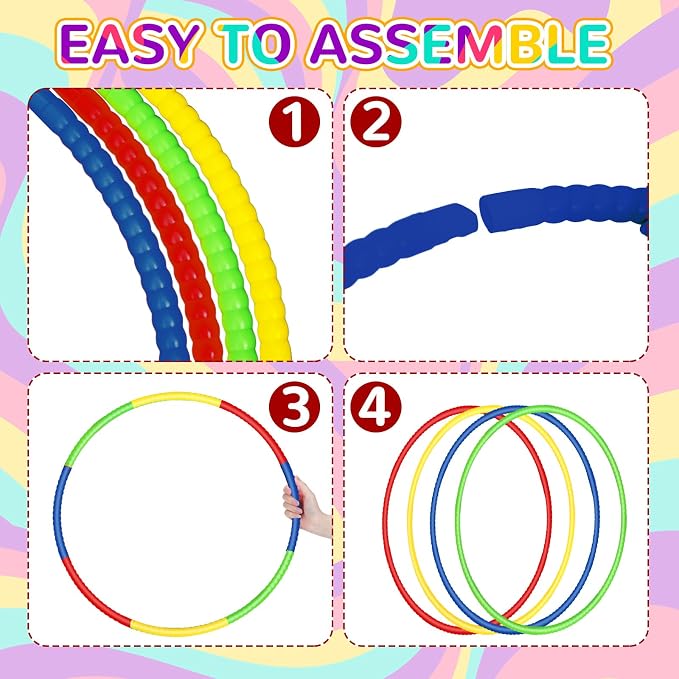 Sratte 12 Pcs Toy Hoop for Kid Detachable Adjustable Toy Hoop Colored Hoop Exercise Ring Plastic Circle for Kid Teen Gymnastics Dog Agility Equipment, Require Self Assembly(Classic Color, 32 Inch)