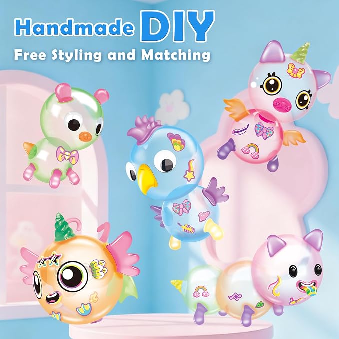 BTEC 195PCS Princess Blue DIY Balloon Animals Craft Kit with Pump, DIY Sticky Balloon Maker Toy with Bouncy Balloons & 3D Stickers & Accessories, Christmas Birthday Gifts for Kids Boys Girls Ages 3+