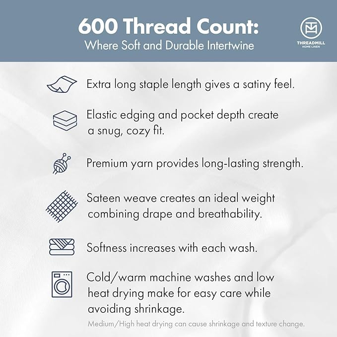 Threadmill 100% Cotton Sheets for King Size Bed - 600 Thread Count King Bed Sheets Set with 16” Deep Pocket - Damask Stripe Sateen Weave 4-Piece Bedding Set with Cooling Effect, Sage Green