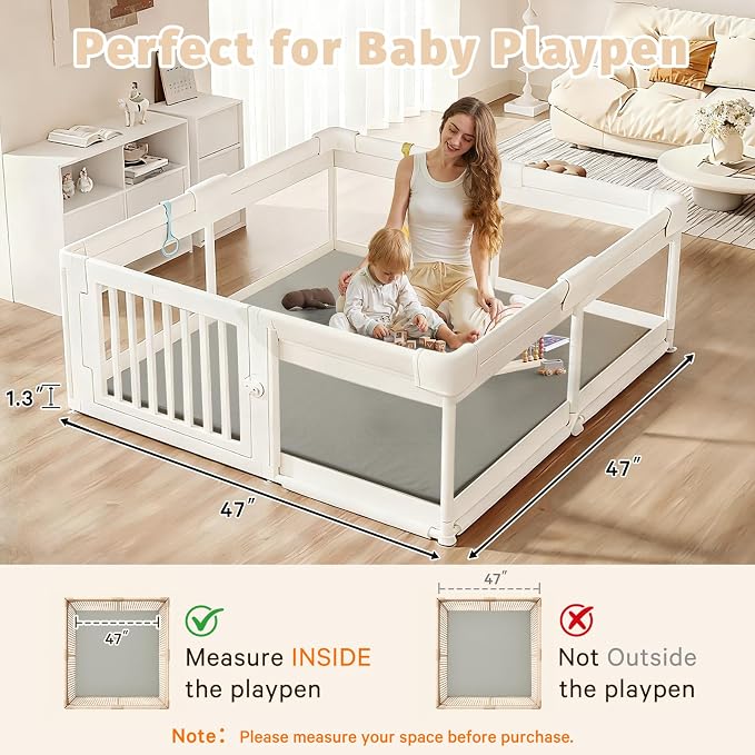 Baby Play Mat for Floor Nursery Rug Muscle Mat Area Rug Playroom Rug 47"x47" Playpen Mat Elastic Foam 1.3" Thick Crawling Mat for Babies,Toddlers, Infants, Kids,Grey