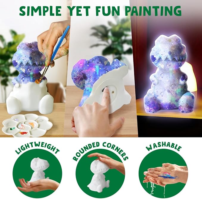 Goody King Paint Your Own Dinosaur Lamp Kit, DIY Night Light, Arts & Crafts for Teens Girls Boys, Painting Kit for Kids Age 8-12, Room Decorations, Dinosaur Birthday Gifts for Kids Ages 3 4 5 6 7 8+