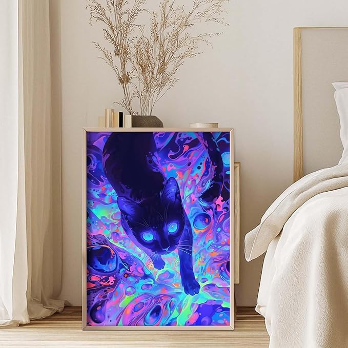 RYMILIE Black Cat Diamond Art Kits for Adults, DIY Cat Diamond Painting Kits Round Diamond Dots for Adults,5D Full Drill Painting Kit Art and Crafts for Adult Home Wall Decor 12x16inch