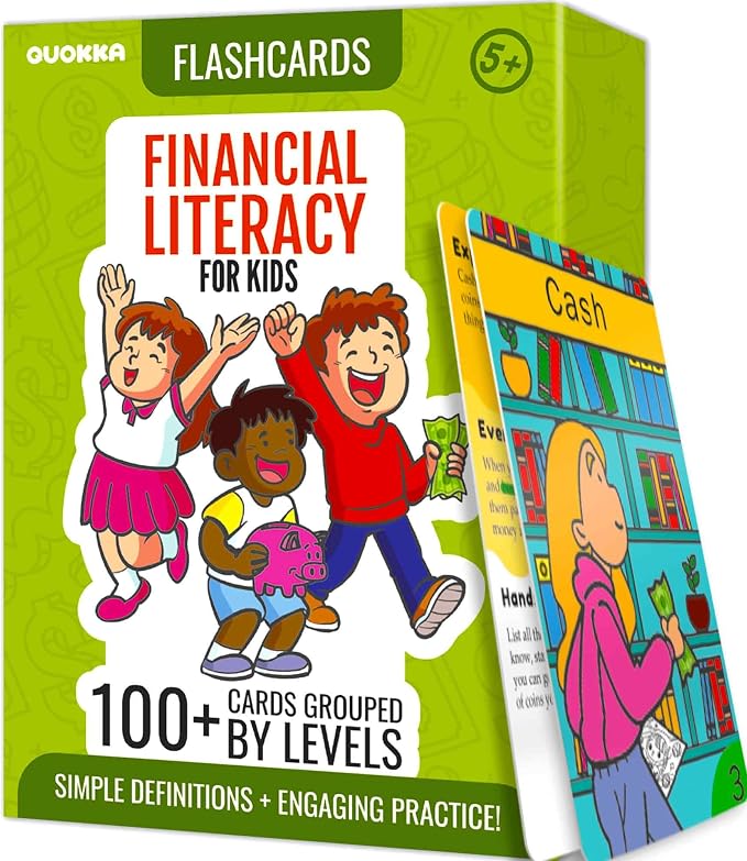 QUOKKA Financial Literacy Flash Cards for Teens – 110 Cards Teaching Kids About Money Management, Budgeting, Savings – Easy Money Games for Kids Ages 12+ – Fun Financial Literacy Games and Learning