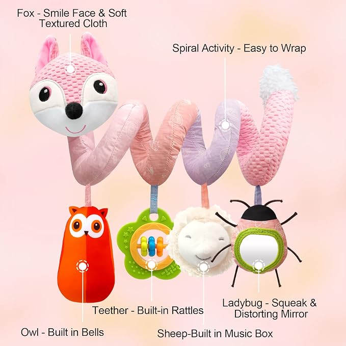 MONSTIME Car Seat Toys Infant Toys 0-6 Months, Newborn Toys 0-3 Months Brain Development for Carseat Stroller Crib with Music Rattles Teether, Baby Toy for 0 3 6 9 12 Boys Girls