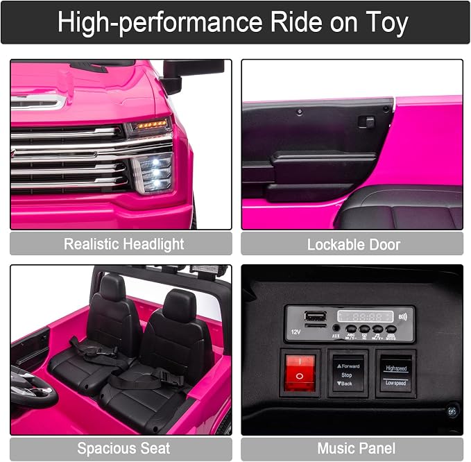 24V Ride on Toys for Kids, Chevrolet Silverado 2 Seater Ride on Car for Kids Remote Control Kids Electric Cars Kids Driving Car with Bluetooth, Power of Wheel Car for Kids Truck for All Types of Road