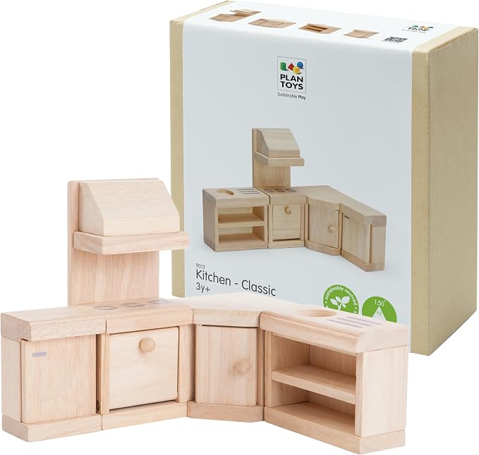 PlanToys® Kitchen Classic Set for Montessori Inspired Role Play | Pretend Cooking, Social Interaction and Practical Life Exploration | Eco Friendly Wooden Kitchen for Imaginative Learning