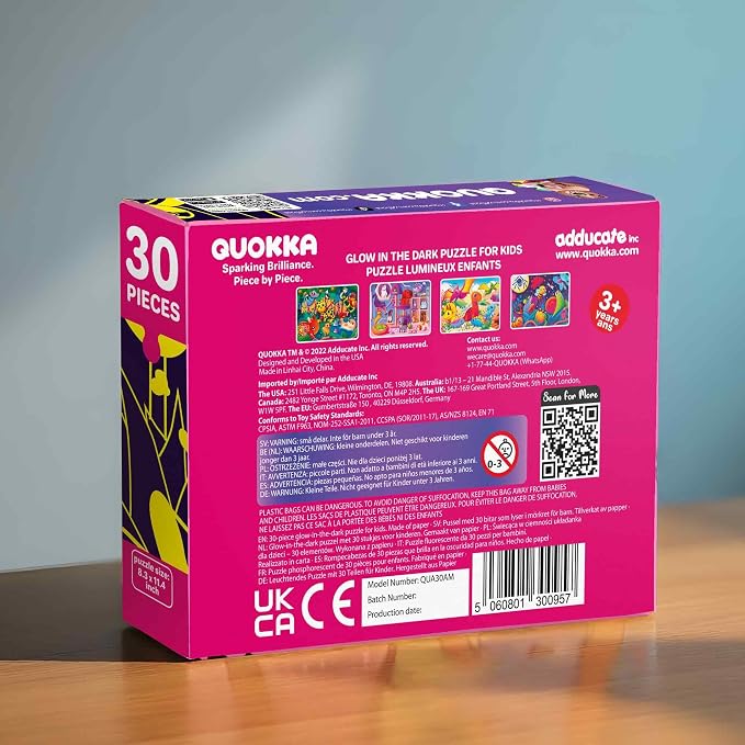 QUOKKA Puzzles for Toddlers 4-6 – 4x30 Pieces Puzzles for Kids Ages 3-4 – Glow-in-The-Dark Dinosaur & Animals Learning Jigsaw Puzzle for Kids 3-5 Years Old