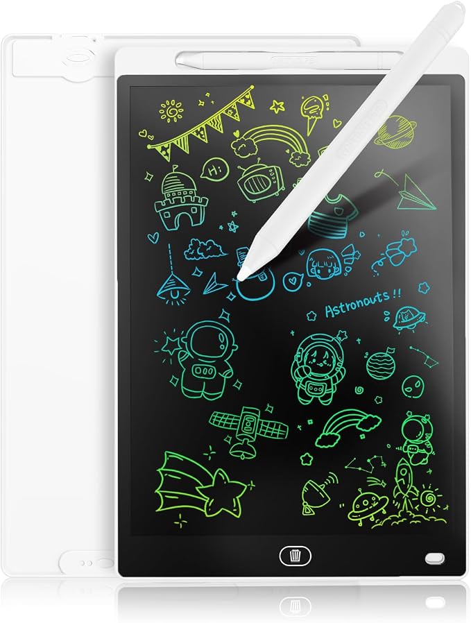 Genialba LCD Writing Board 8.5 Inches, Colourful Electronic Tablet, Portable Erasable Drawing Board, Graphic Tablet for Children's Games 3 4 5 6 7 Year Old Kid Boys Girls (White)