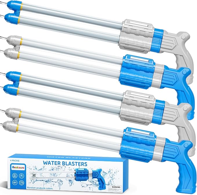 4 Packs Double-Nozzles Water Blaster Pool Toys Set for Kids Ages 3 4 5 6，Pool Beach Water Squirt Guns with Long Shooting Range and Ergonomic Handles, Outdoor Summer Gifts for 3-6 4-8 Year Boys Girls