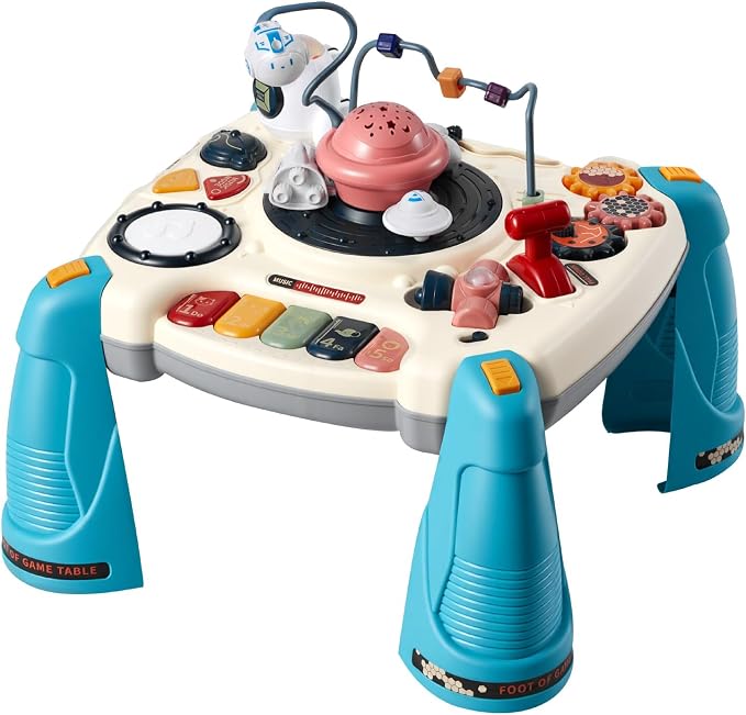 VEVOR Baby Spacecraft Musical Table Toys for Toddlers 6–18 Months, Learning Activity Desk with Space Theme & Soft-Glow Star Projector & 60+ Sound Sources, Toddler Learning Table, for Kids 6-18 Months