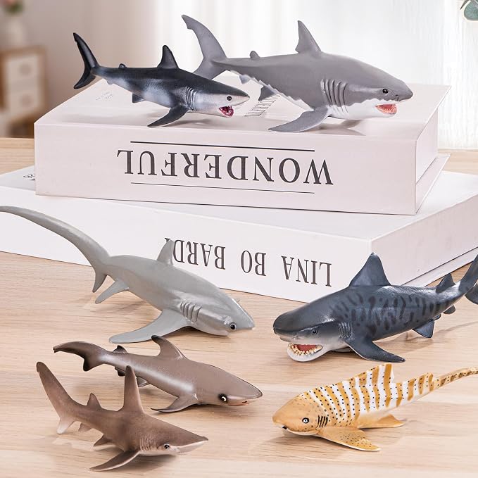 10PCS 5-8" Shark Toys for Toddlers 3-5 5-7, Sea Ocean Animals Bath Toys for Kids Age 3 4 5 6 7 8, Shark Figurines Cake Toppers, Birthday Party Favors & Gifts for Kids Ages 3 4 5 6 7 8