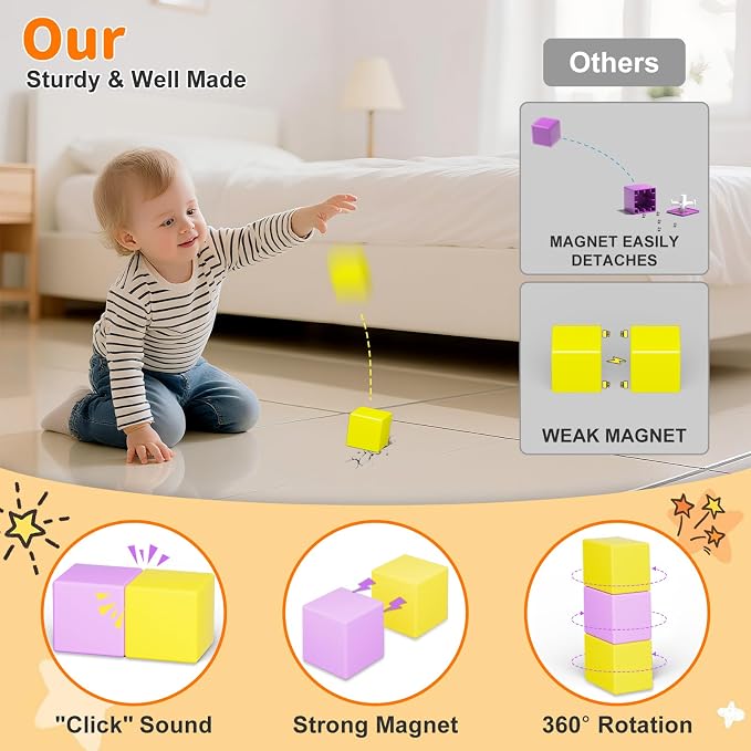 Large Magnetic Blocks for kids ages 4-8-Toddler Toys,56PCS Big Magnet Building Blocks, STEM Sensory Travel Autism Montessori Toys for Boys&Girls, Learning Construction Magnetic Cubes for Birthday Gift