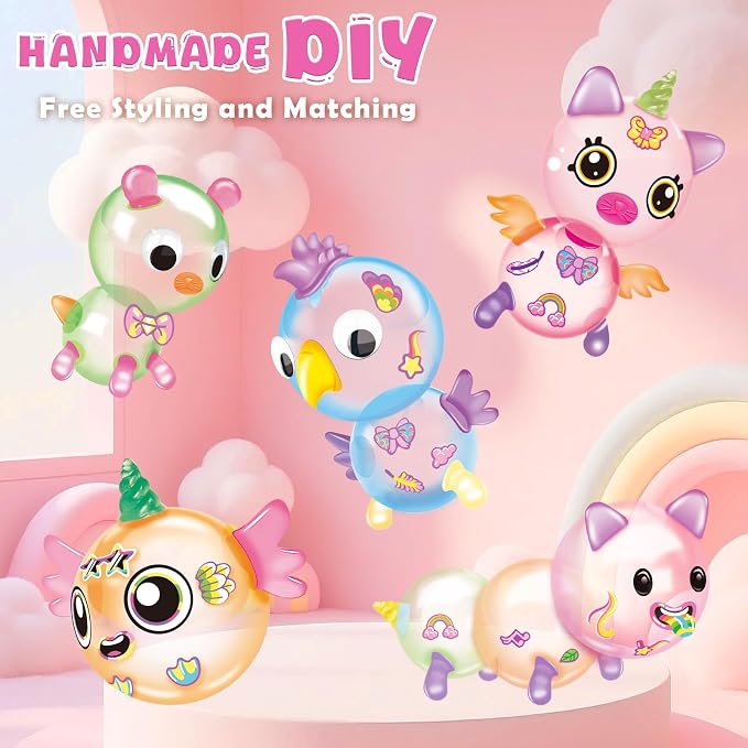 BTEC 195PCS DIY Princess Magic Balloon Craft Kits, Sticky Balloon Maker Toy with Pump & Bouncy Balloons & 3D Stickers & Accessories, Christmas Activity, Birthday Toy Gifts for Kids Boys Girls Ages 3+
