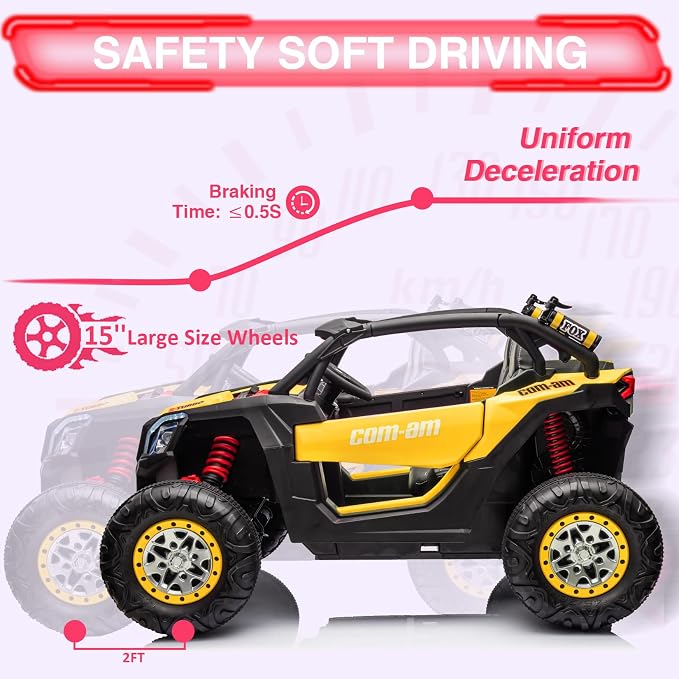 24V 2-Seater UTV Ride on Toy with Remote Control – Powerful 4WD Electric Vehicle Features 4 Shock Absorbers, Leather Seats, Music, and Lights. Designed As a 24V Ride-on Toy for Big Kids