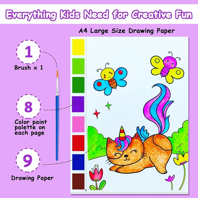 JZILU Watercolor Coloring Book for Kids, Paint with Water- Magic Paint Set Water Painting Book for Toddlers- Arts and Crafts Kit for Girls Boys Travel Activities -Stocking Stuffers for Kids