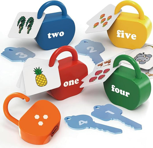 Montessori Lock and Key Toddler Toys, Cause and Effect Sensory Learning Toys for 1 2 3 Year Old, Number Counting & Matching Game, Fine Motor Skills Preschool Travel Activities