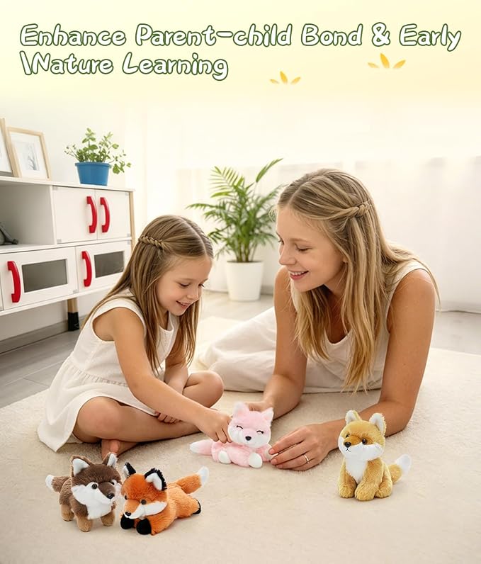 Tezituor 6 Pack Fox Stuffed Animals, 8 Inch Stuffed Fox Plush Toys Bulk, Assorted Color Mini Fox Plushies for Kids, Toddlers, Birthday Party Favors, Nursery Decor