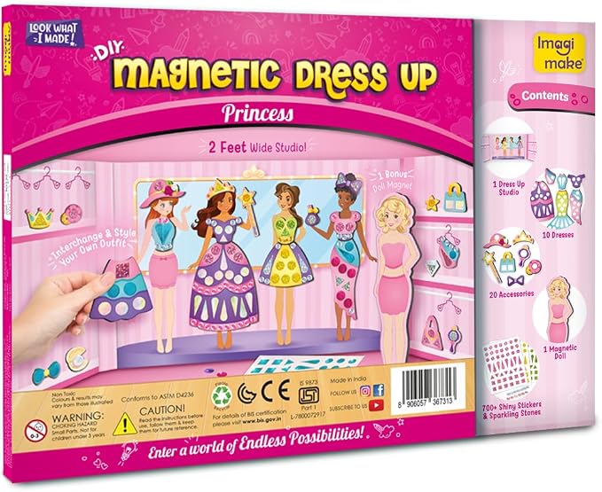 Imagimake DIY Magnetic Dress-Up Princess |Pretend Play Magnetic Toys for Kids | 30 Magnetic Dresses & Accessories | Interchange & Create Unlimited Outfits | Birthday Gift for 3,4,5,6,7,8 Year Old Girl