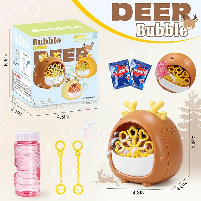 JONEG Bubble Machine Toys for Kids 3-8 Years Old - Bubble Blower Maker with Solutions, Outdoor Toy, Birthday Gift for 3 4 5 6 7 8 Year Old Girls Boys Toddlers (Deer-Brown)