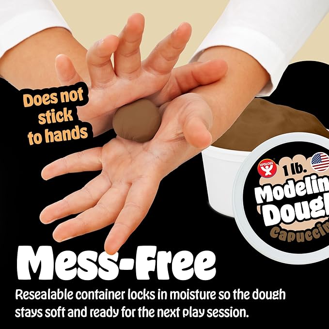Hygloss Play Modeling Dough for Kids – Multicultural Skin Tones – Safe & Non-Toxic Sensory Dough for Arts & Crafts – Play Clay for Toddler Activities, Preschool Classroom Must-Haves (1 lb, Cappuccino)