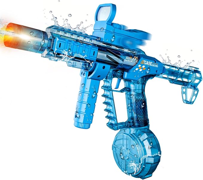 Electric Water Gun for Adults & Kids, Automatic Squirt Gun with 26 FT Range, Flashing Muzzle, USB Rechargeable Battery, 320cc Drum Reservoir, Outdoor Beach Pool Party Toys for Boys Girls,Blue