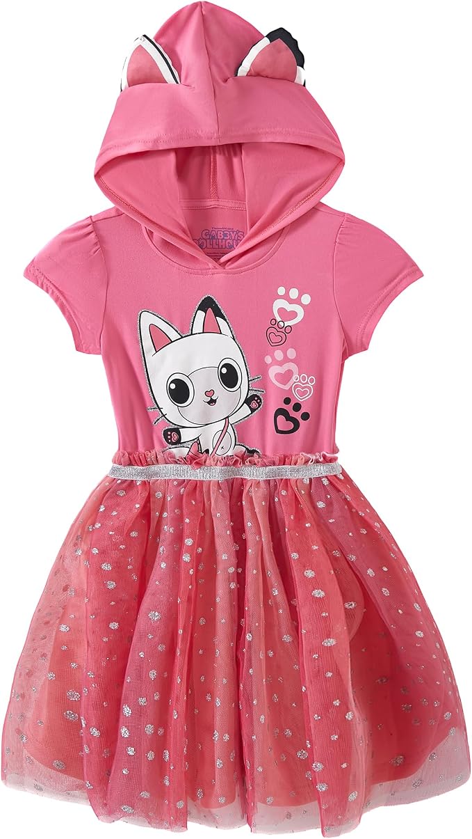 DREAMWORKS GABBY'S DOLLHOUSE Girls Cosplay Hooded Tulle Dress with Ears for Toddler and Big Kids