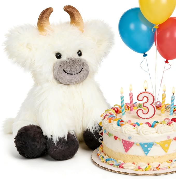 Hopearl Adorable Plush Yak Cow Toy Floppy White Yak Soft Kawaii Stuffed Animal Cute Birthday Holiday Gift for Boys Girls Kids Toddlers, White, 10''