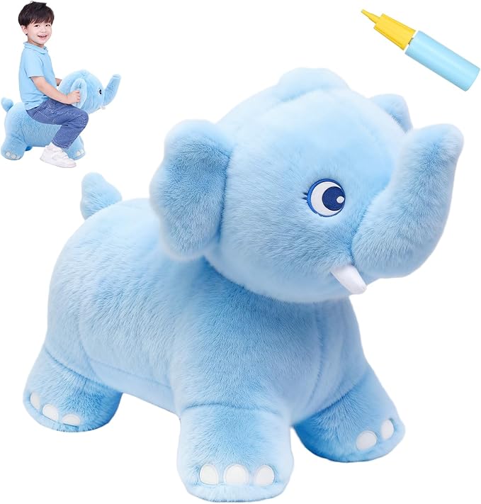 INPANY Bouncy Horse, Elephant Hopper Toys, Toddler Plush Bouncing Animal, Kids Inflatable Ride on Rubber Bouncer, Outdoor Birthday Gift for 2 3 4 Yr Boy Girl