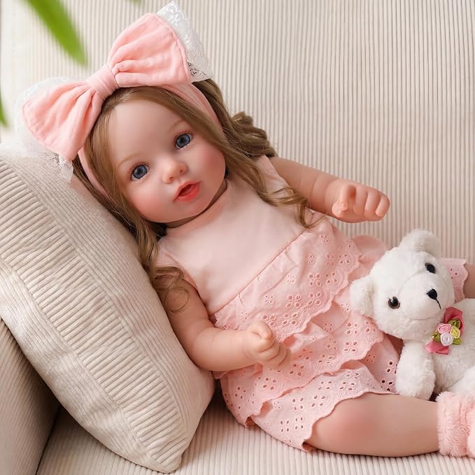 BABESIDE Lifelike Reborn Baby Dolls Dara - 20 Inch Realistic-Newborn Baby Doll Brown Hair Girl Handmade Real Life Baby Dolls with Clothes and Toy Accessories Gift for Kids Age 3+