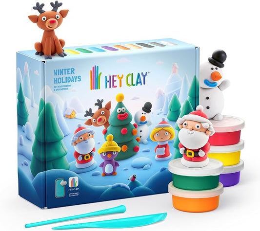 HEY CLAY Set - Colourful Modeling Air Dry Clay Kit for Kids 15 cans and Sculpting Tools with Fun Interactive Instructions App - Children 3+ (Winter Holidays)