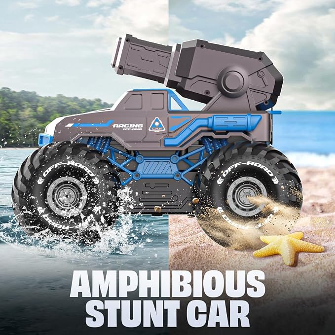 BEZGAR Remote Control Monster Truck, RC Boat Amphibious Cars Pickup Monstertruck with Shooting Water Gun - Pool Toys 4WD Waterproof All-terrian Off-Road Vehicles Gifts for Kids Boys Adults