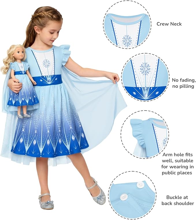 LQSZ Doll and Girl Matching Princess Dress Outfits for Girls and 18" Matching Doll and Girl Clothes