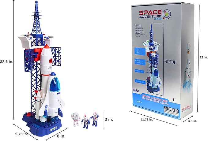 Space Adventure Launch Playset Licensed Space Shuttle, Rocket & Capsule Toy with Lights, Sounds & Steam Effect – 28.5” Tall Space Station Playset with 3 Poseable Figures – Kids Ages 3+