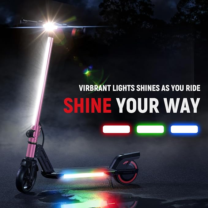 Foldable Electric Scooter for Kids, with Bright Front LED Lights,Shining Pedal, LED Display, Dual Brakes 200W Motor Kids Electric Scooter, UL2272 Certified
