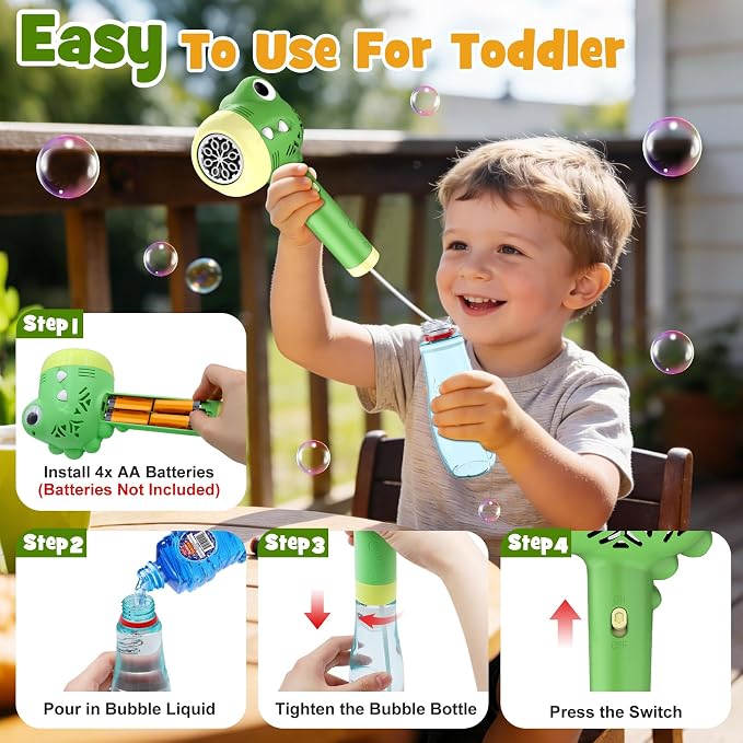 Dinosaur Bubble Toys Wand for Kids: Outdoor Toys for Toddler Boys & Girls - Garden Yard Party Bubble Fun - Automatic Bubble Maker Gift Idea