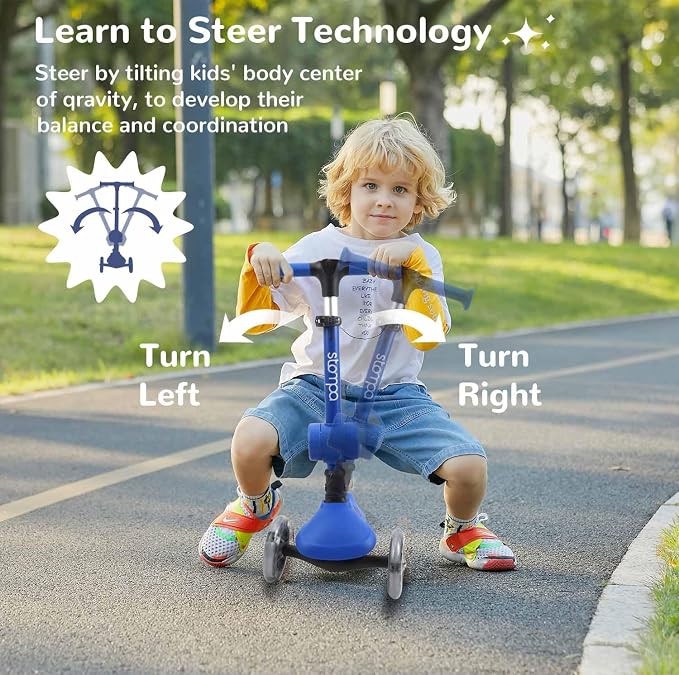 Stompa Kids Scooter 2-in-1 Light Up 3 Wheel Scooters with 4 Levels Adjustable Handlebar, Foldable Seat, Widen Non-Slip Deck for Girls & Boys Max 110 Lbs