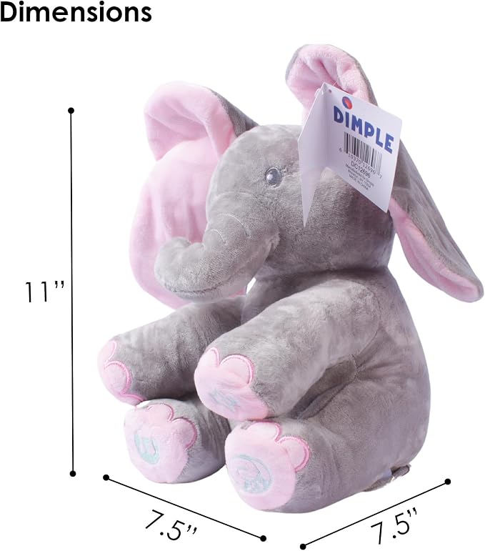 Dimple Kaia Peek A Boo Elephant Toy, Interactive Singing Stuffed Animal Plush with Moving Ears, Musical Stuffed Animal for Babies and Toddlers, Adorable Elephant Baby Toy