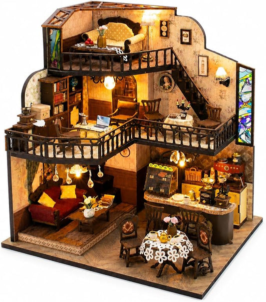 Spilay DIY Miniature House Kit for Adults, Miniature Dollhouse Building Kit | With Warm Light, Music Box & Dustproof Cover, Creative DIY Craft for Bookshelf Decor, Room Decoration & Gift Giving