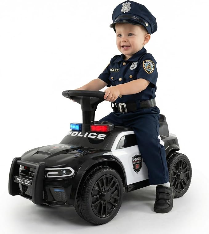 Costzon Police Car Ride On, Toddler Foot-to-Floor Sliding Car with Siren Sounds, Music & Flashing Lights, Under-Seat Storage, Kids Ride On Toys for Boys Girls 18+ Months