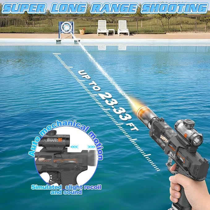 Handwell Electric Water Gun for Adults Kid, Led Light-Automatic Squirt Water Gun, Large Capacity Ultimate Water Blaster 23-33 FT Long Range, Summer Outdoor Toys, Beach Swimming Pool Water Fighting Toy